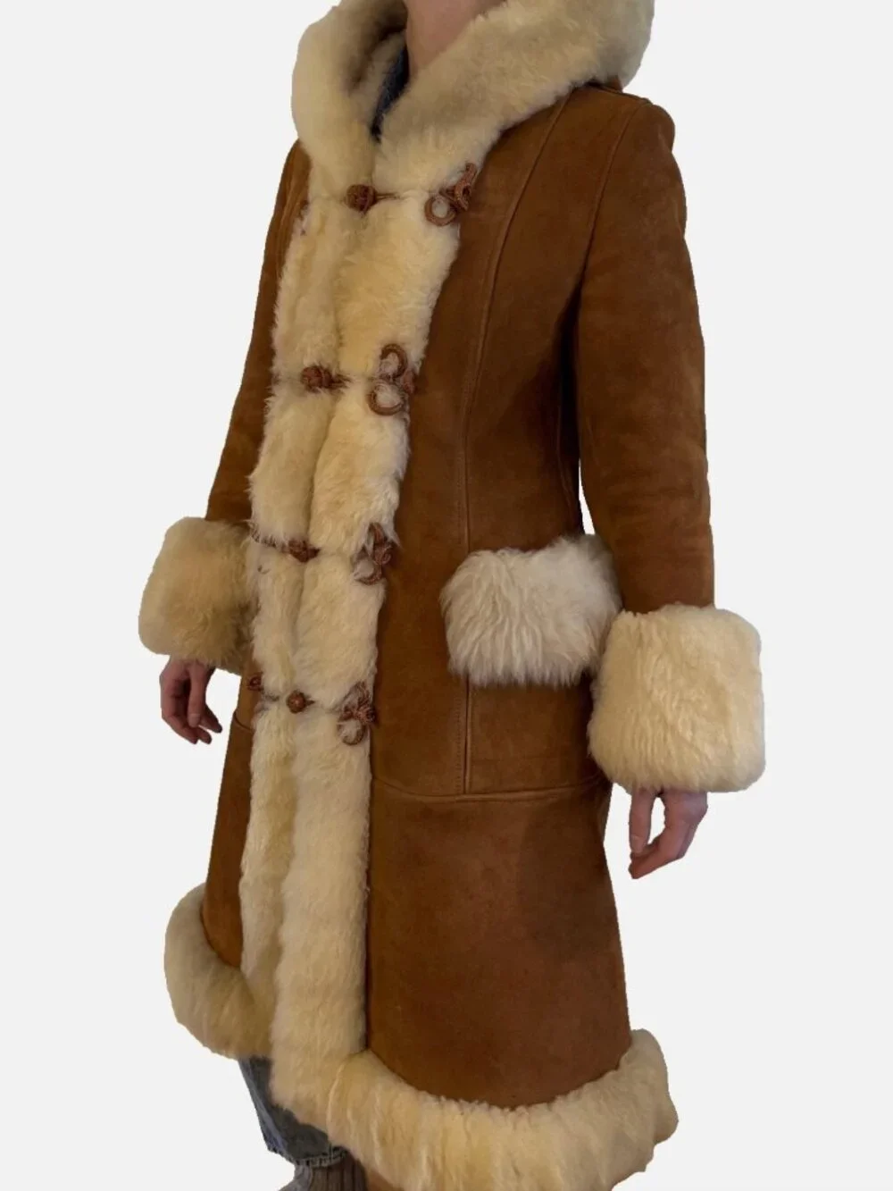 Shearling Leather Vintage Fur Penny Lane Long Suede Sheepskin Princess Maxi Coat - Picture 8 of 10